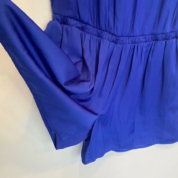 Loft V Neck Keyhole Back Silky Romper Royal Blue - Picture 5 of 10